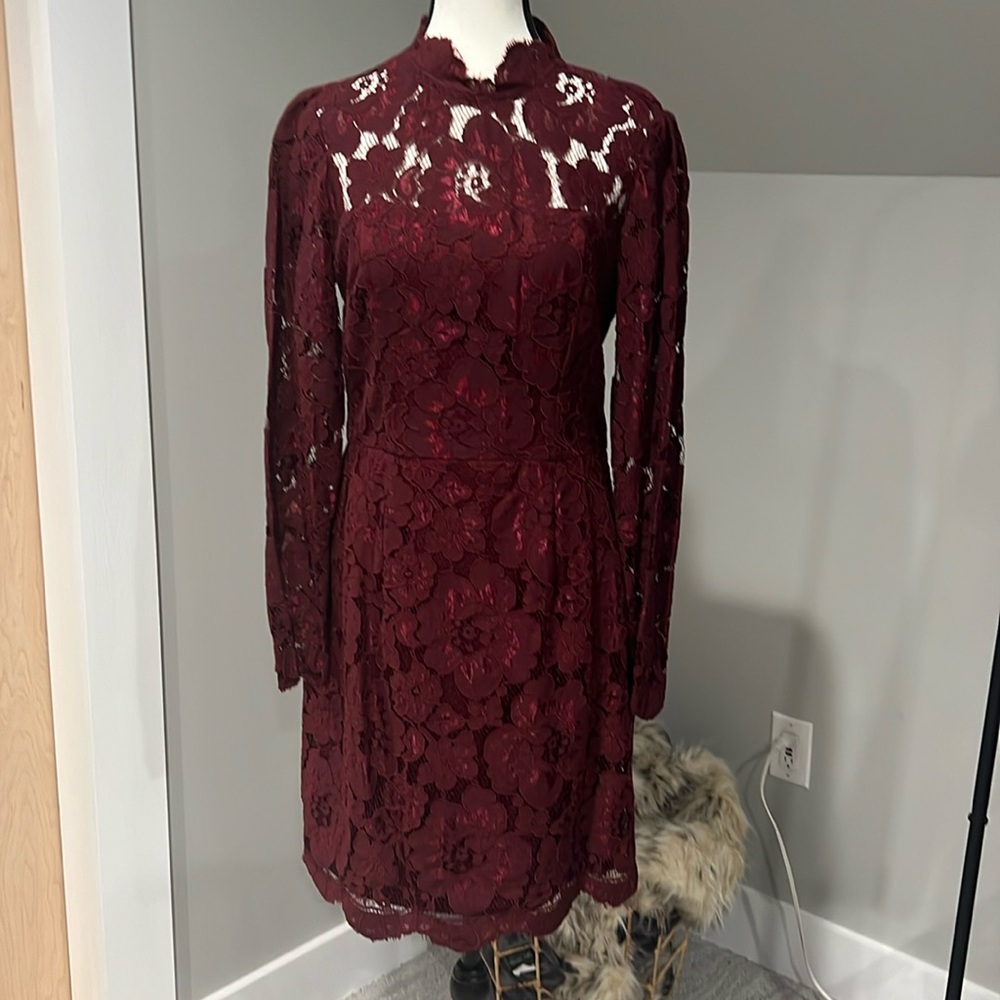 NWOT Betsey Johnson Marron Lace Long Sleeve Dress Size 8.